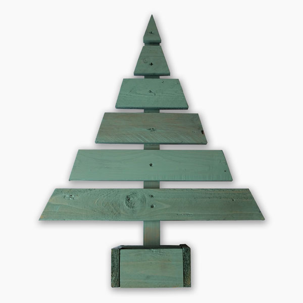 Green painted tree handmade from reclaimed pallet timber